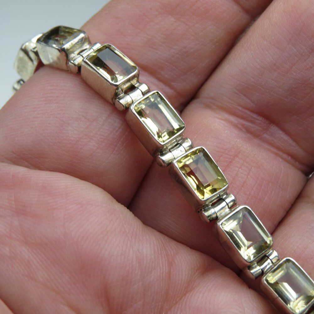 $750 16 CARAT Citrin Sterling Silver Bracelet Hand  Crafted 7" to 8"